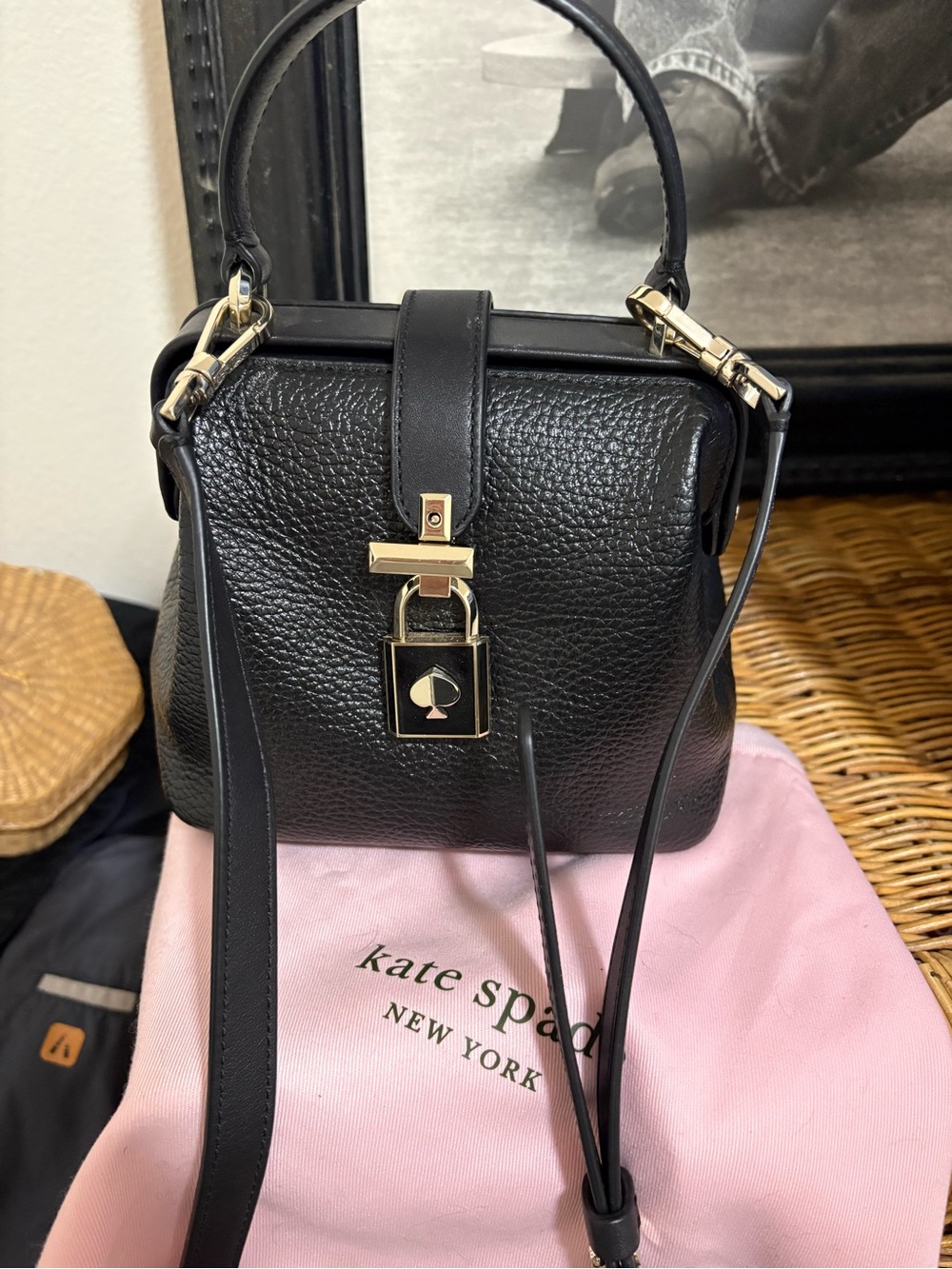 kate spade Black Pebbled Leather Mini Satchel with Gold Hardware